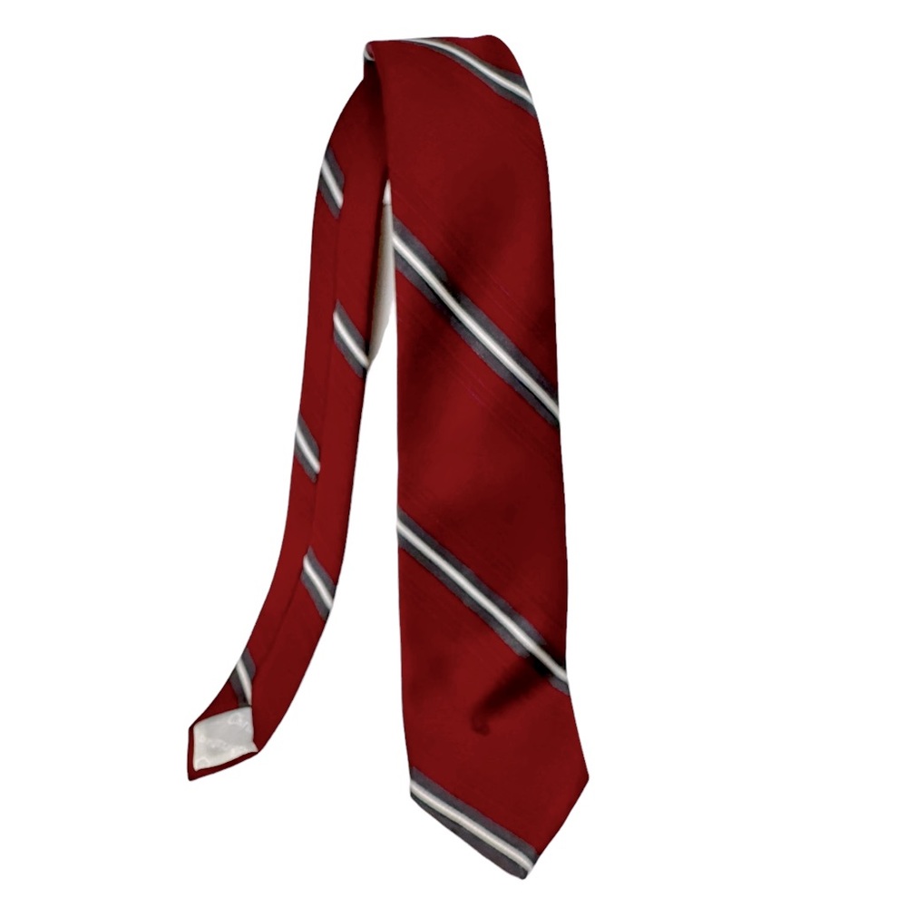 CHRISTIAN DIOR Paris New York Tie Dark Red Gray Embroidered Logo 3”W 56.…